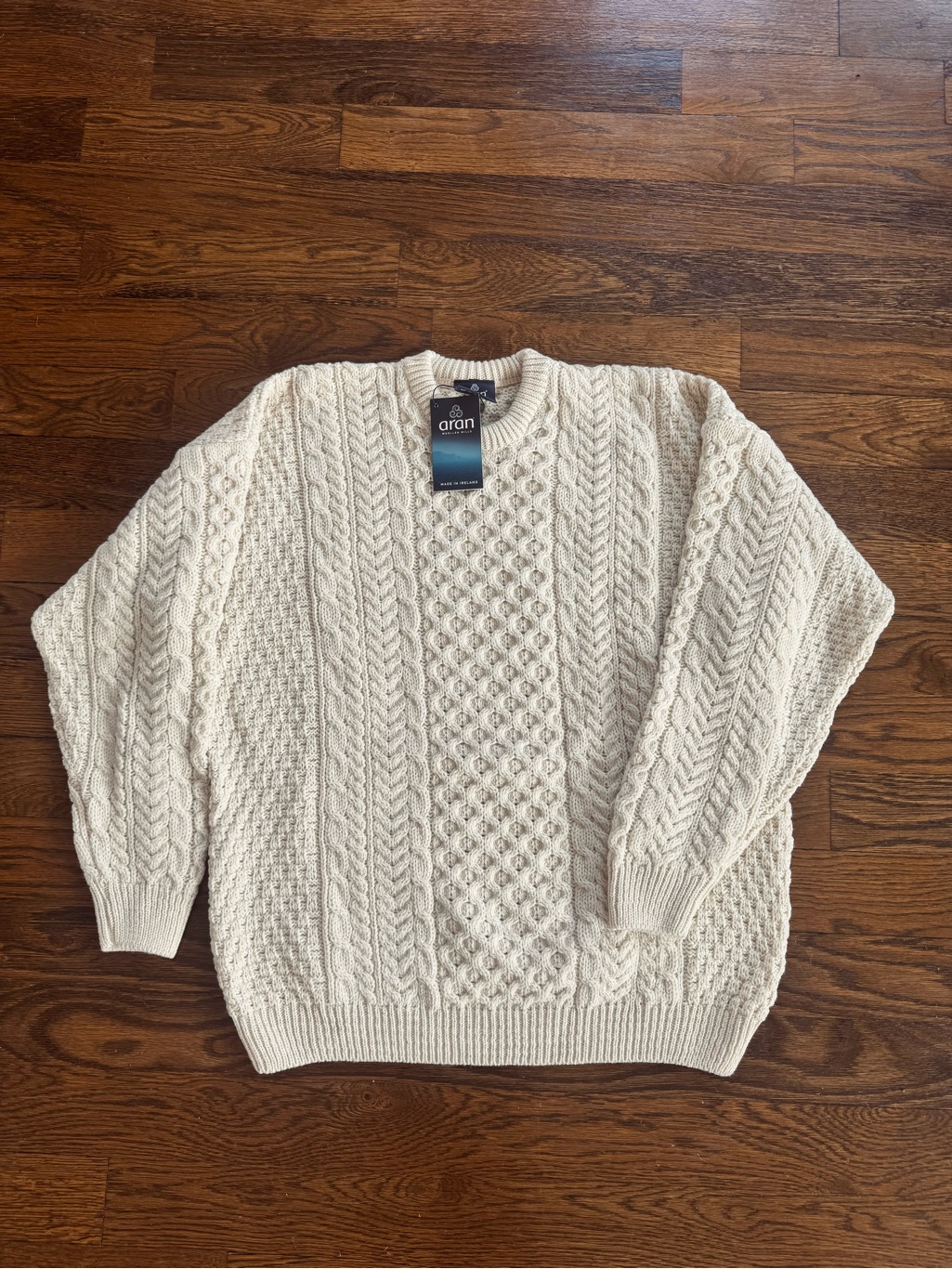 Aran Irish Nwt Xxl 100% Merino Wool Men's Cream Cable Knit Sweater $140 Retail — image 3 of 7